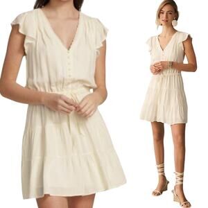 Paige Rosalee Ruffle Sleeve Mini Dress A Line Tiered Button Front Ivory NEW XL